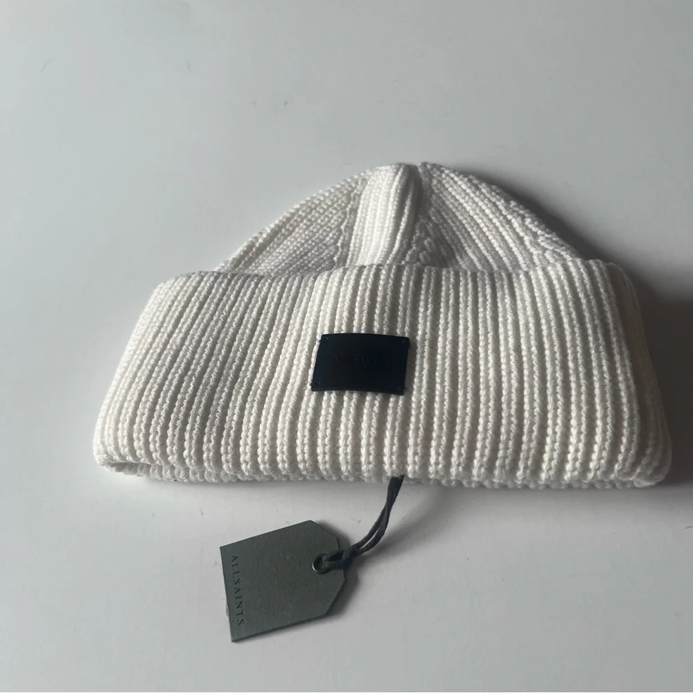 ALLSAINTS HALF CARDIGAN STICH KNIT BEANIE IN PORCELAIN OS NWT